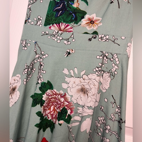 Green Fit and Flare Midi Dress for Wedding Guests - Picture 2 of 7